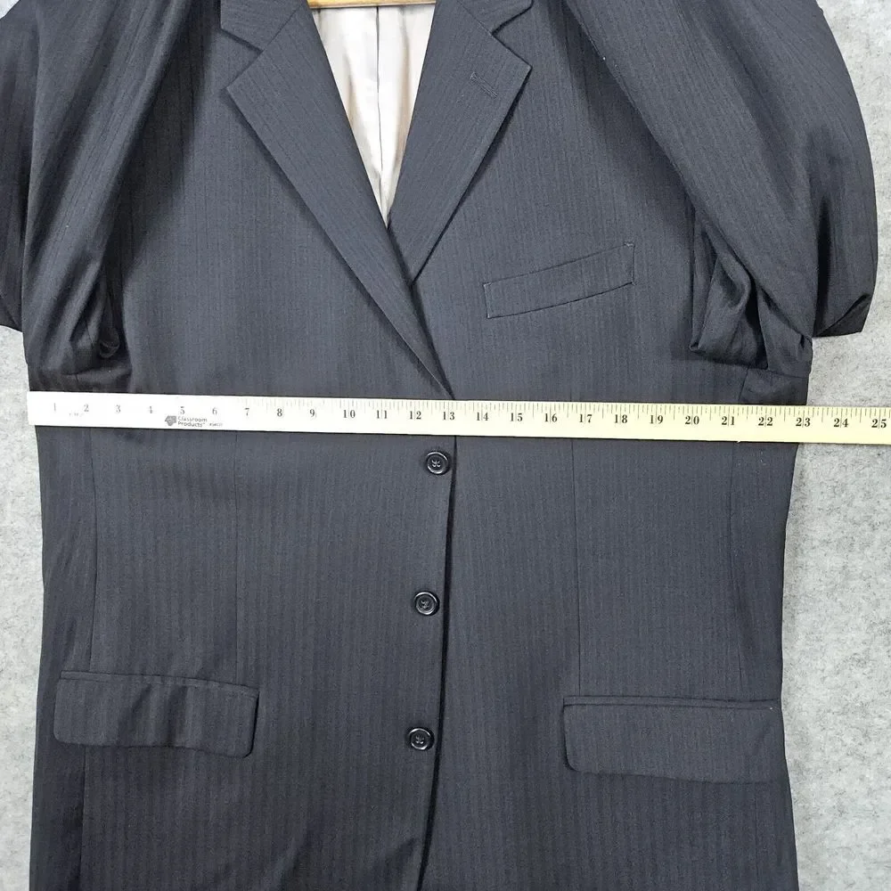 Michael Kors Men's Blazer Navy Blue Pinstriped Size 46L 100% Wool 3-Button Front